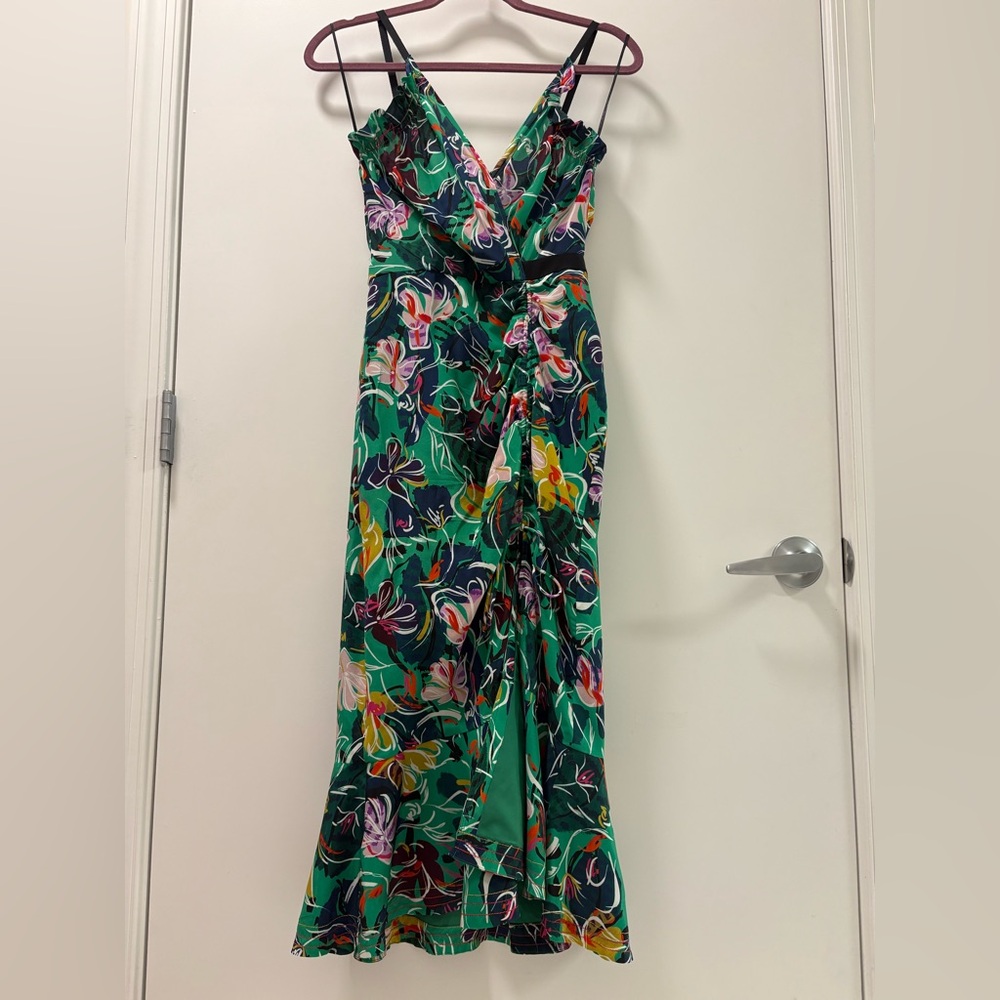 Saloni Jennie Ruffle Silk Dress Emerald Kingcup Size 2 - Picture 10 of 15